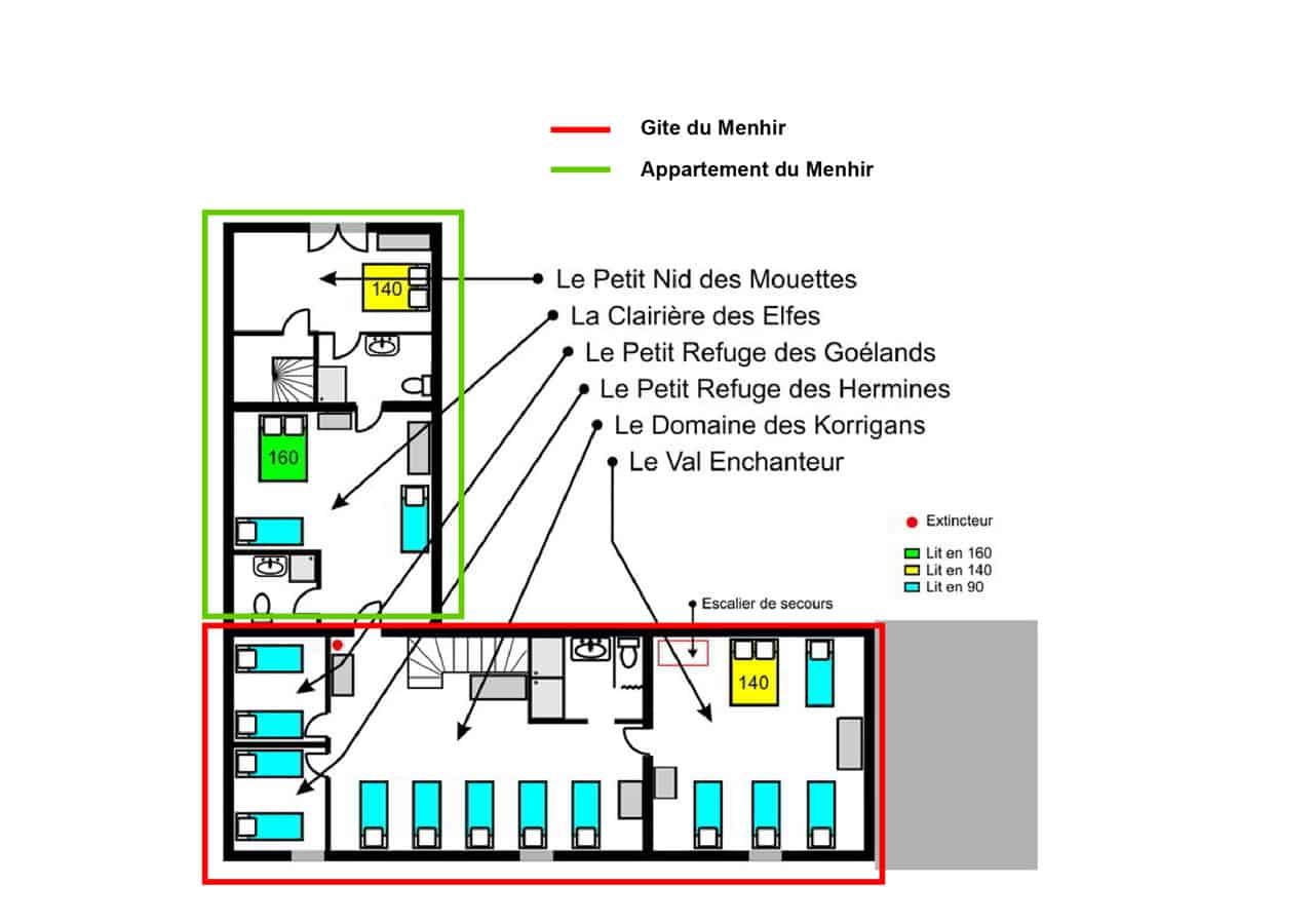 Plan etage-Gite du Menhir en configuration 2 logements