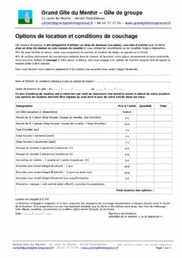 Options de location du gîte ou de l'appartement du Menhir