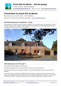 Document de présentation du Grand Gîte du Menhir