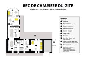 Description du gite-Plan du rez-de-chaussée du Gîte du Menhir